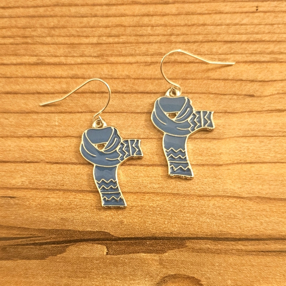 Winter Scarf Silver Plated Earrings